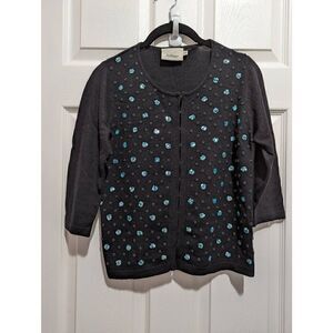InWear black beaded 3/4 sleeve cardigan Medium
